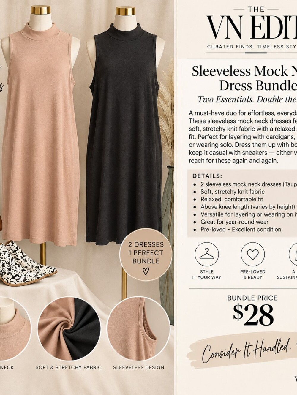 Pink Rose Cold-Shoulder Duo in Mauve and Black Mock Neck Dress